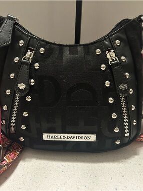 Harley-Davidson Black Studded Shoulder Bag with Silver Accents